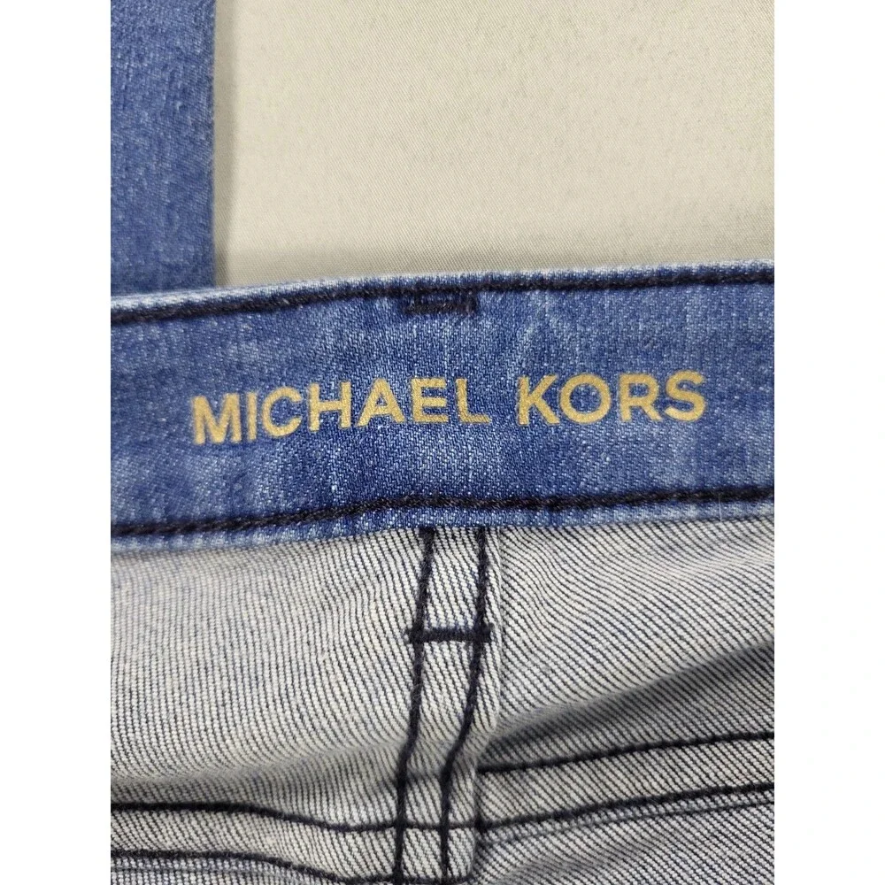 Michael Kors Boyfriend Blue Jeans with Gold Monogram Hardware Sz 2